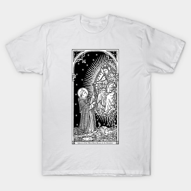 Queen of the Most Holy Rosary & St. Dominic T-Shirt by DeoGratias